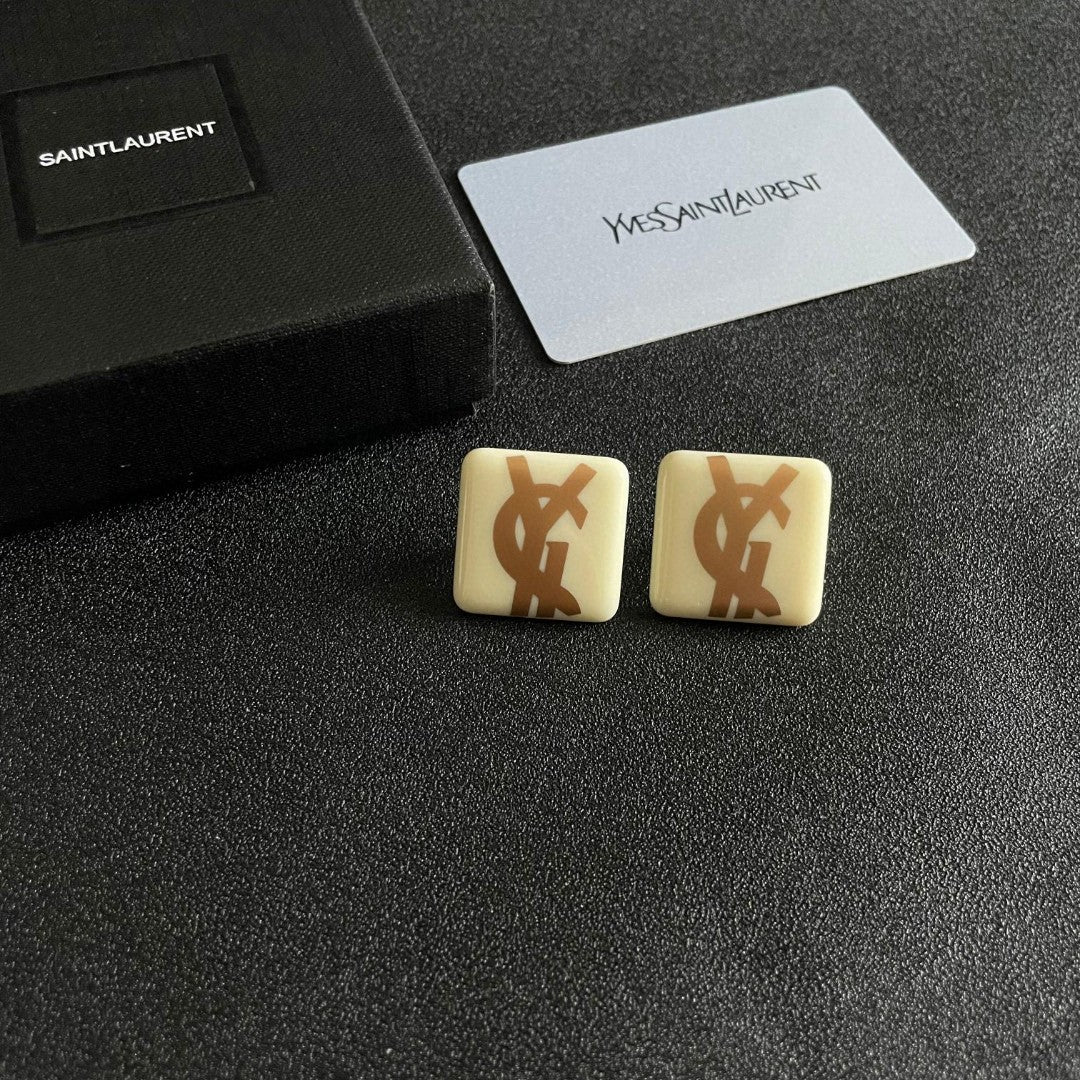 Letter Emblem Stud Earrings in Polished Metal-Tone – Design 015 styled product view