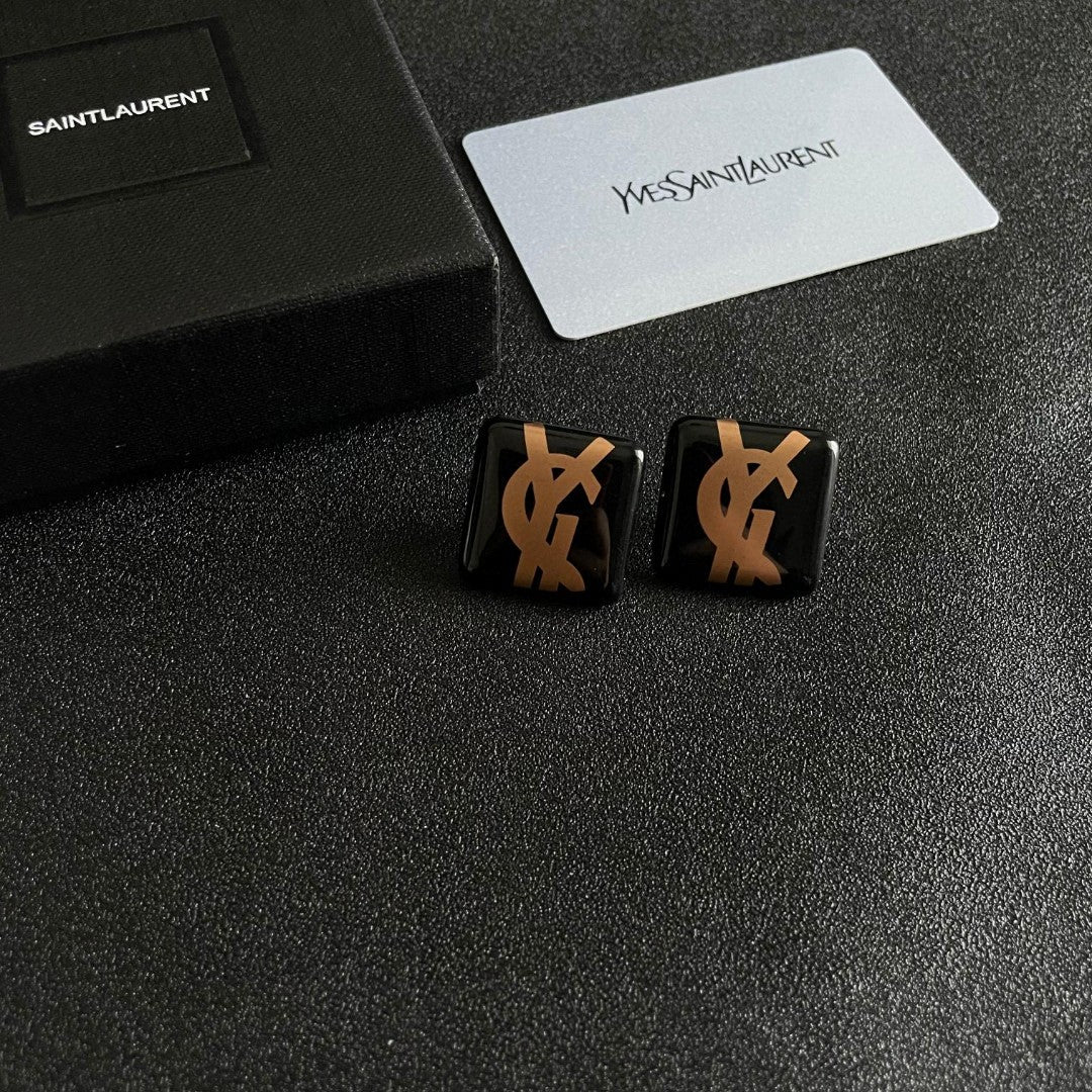 Letter Emblem Stud Earrings in Polished Metal-Tone – Design 019 styled product view