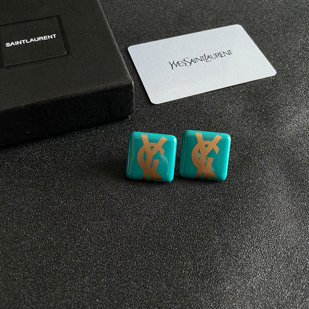 Letter Emblem Stud Earrings in Polished Metal-Tone – Design 013 styled product view