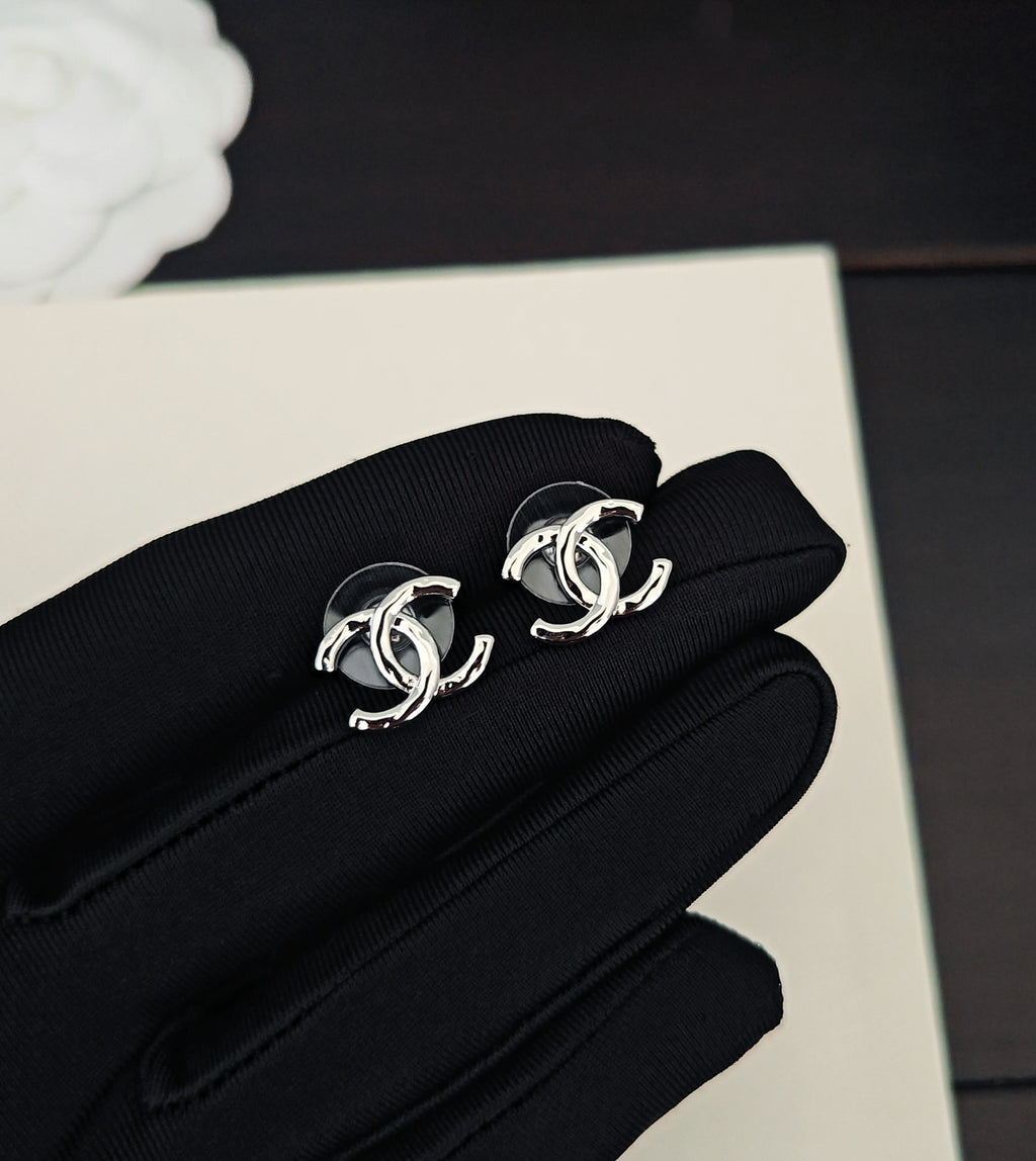 Signature Emblem Stud Earrings in Gold-Tone – White Detail – Design 002 detail view