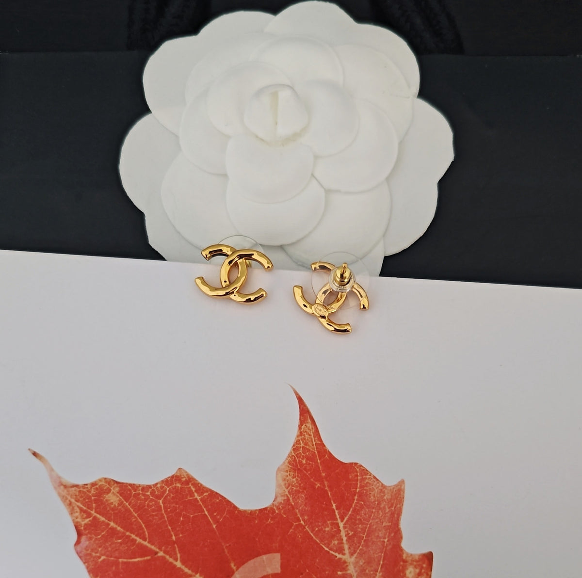 Signature Emblem Stud Earrings in Gold-Tone – Design 027 styled product view