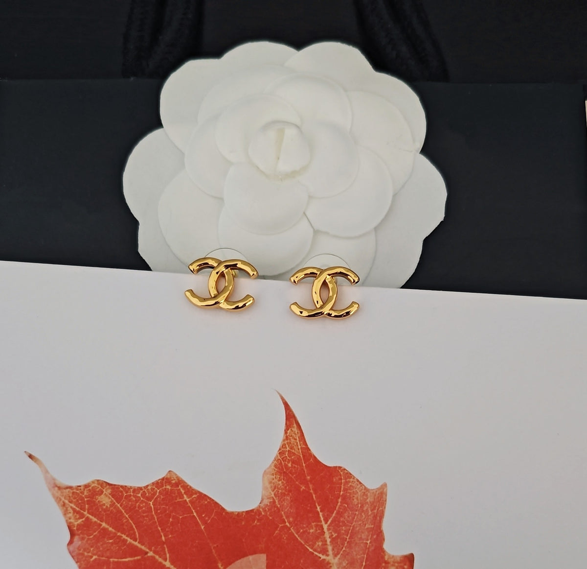 Signature Emblem Stud Earrings in Gold-Tone – Design 027 close-up detail