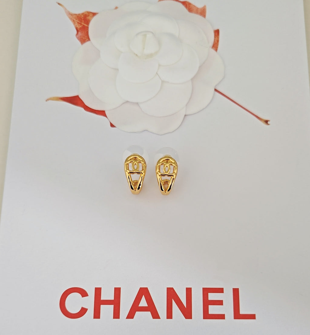 Signature Emblem Statement Earrings in Gold-Tone – Design 010 close-up detail