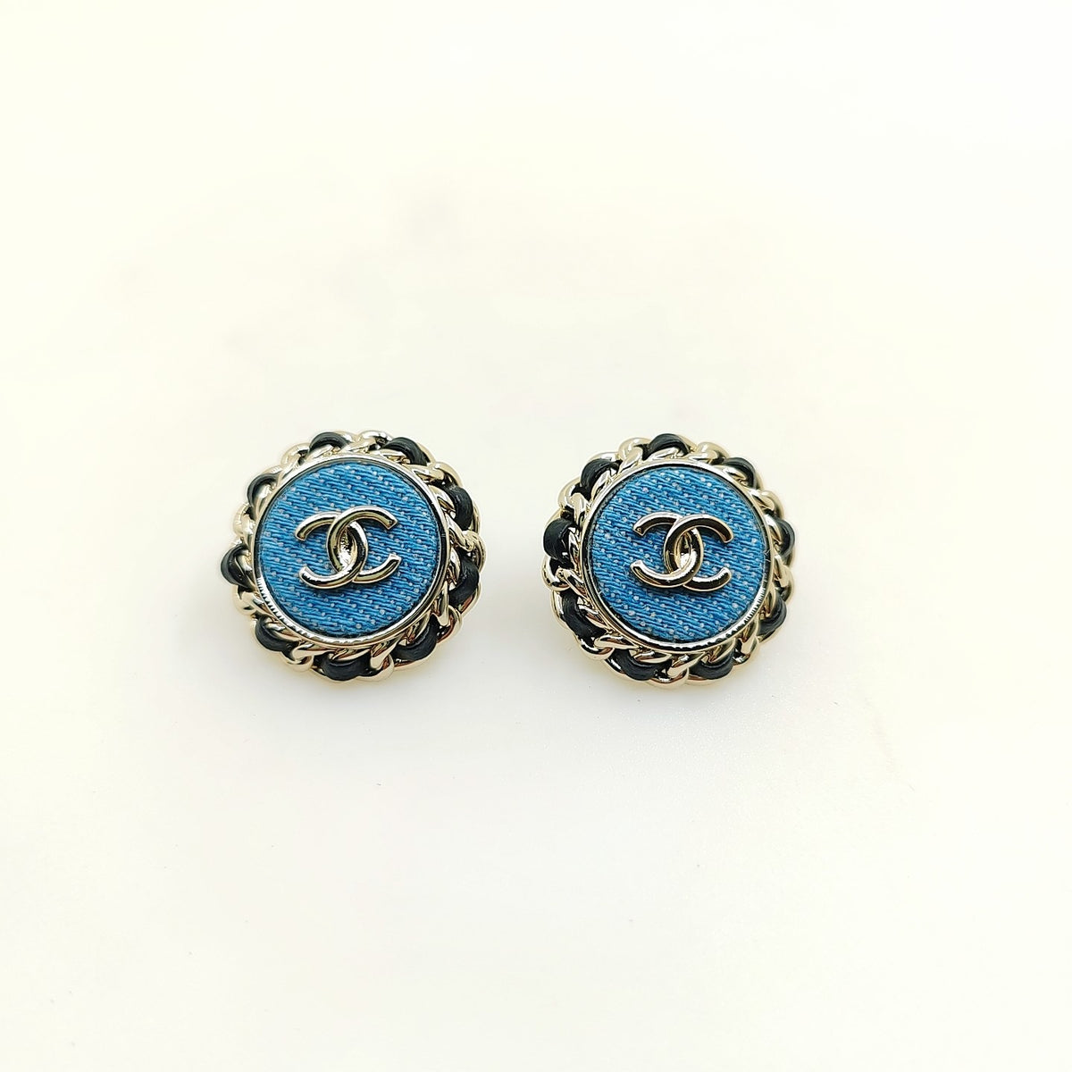 Round Stud Earrings in Gold-Tone – Blue Detail main product view