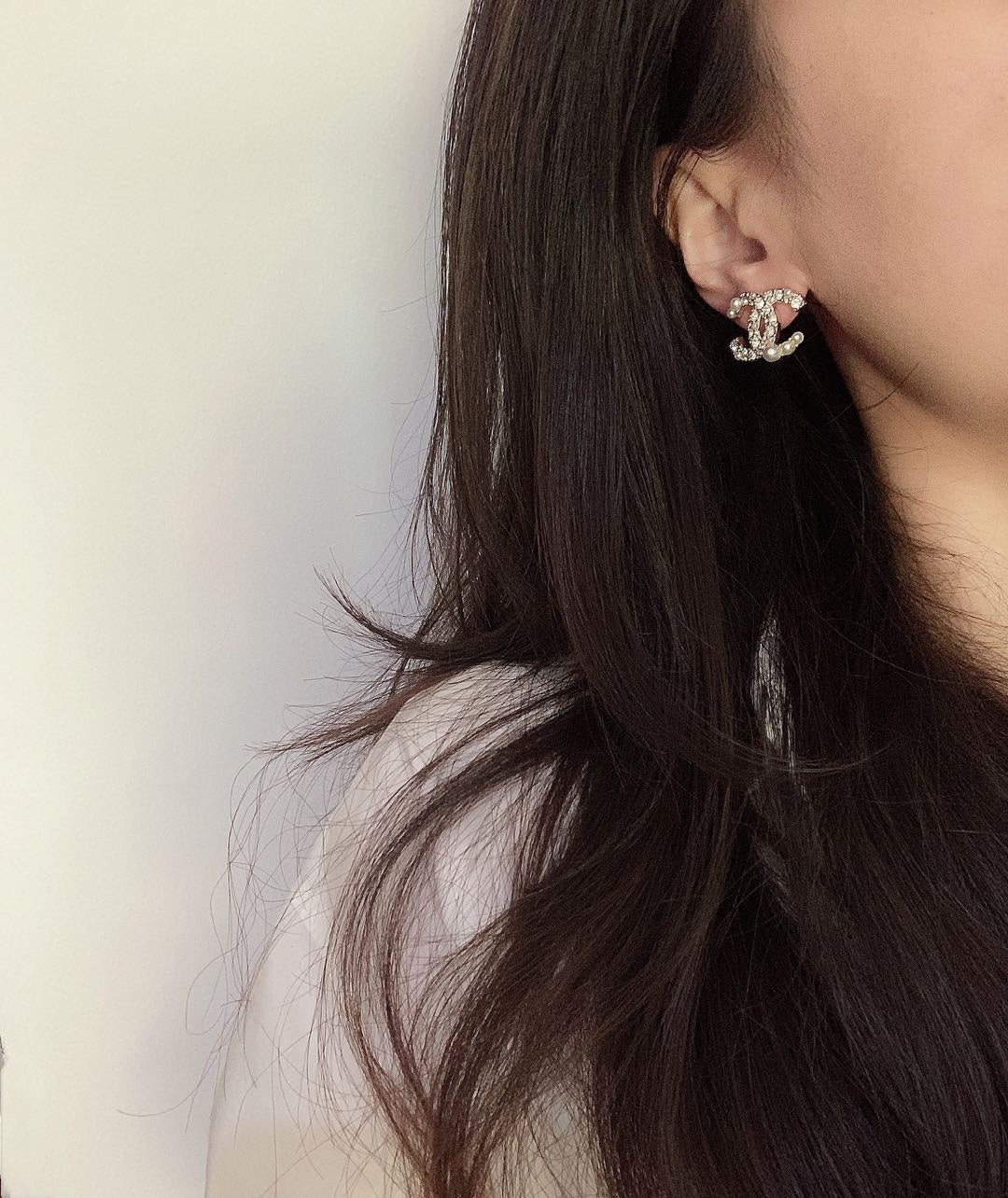Double-C Emblem Pearl-Detail Stud Earrings – Pearl Detail – Design 007 front product view