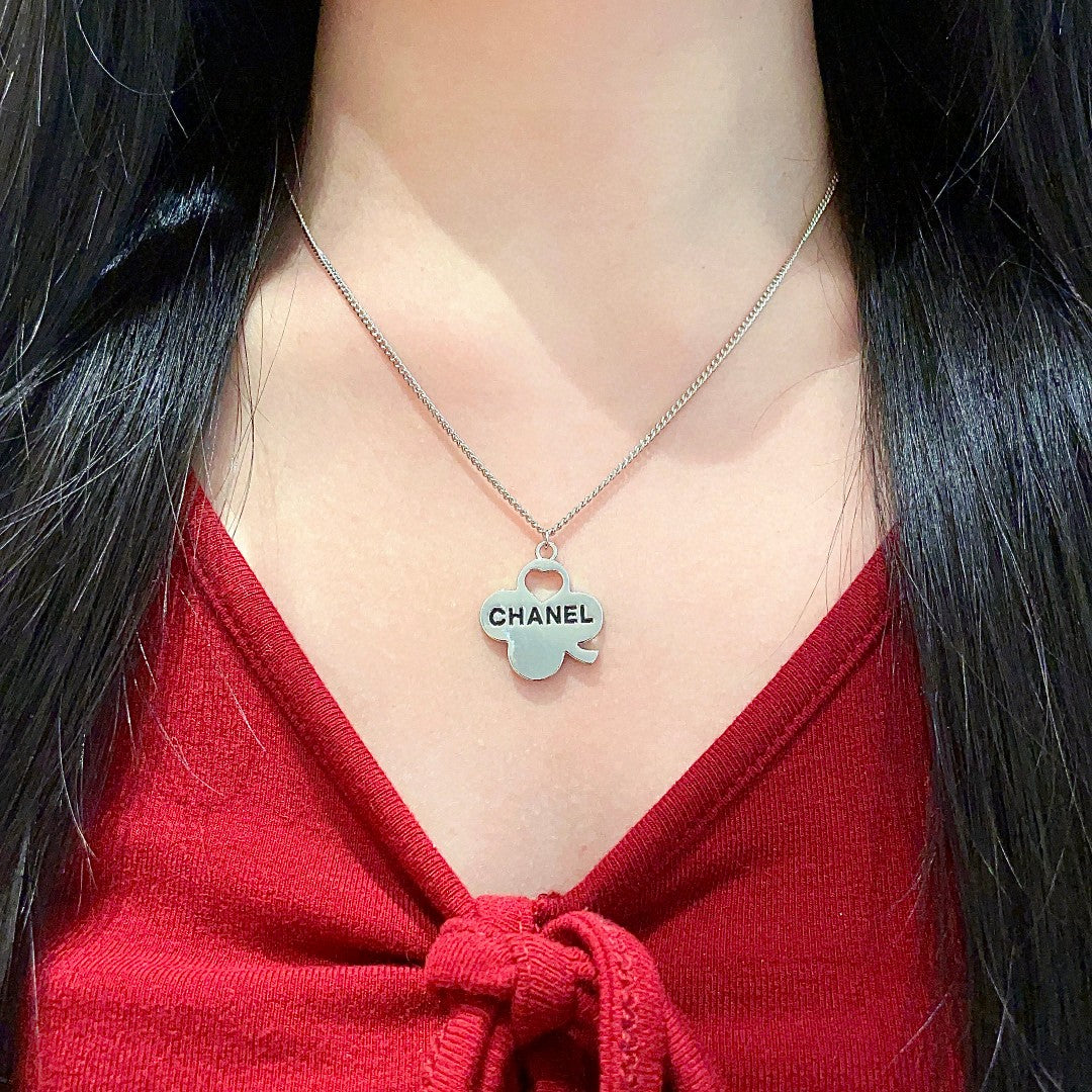 Camellia Pendant Necklace in Polished Metal-Tone – Camellia Detail – Design 022 detail view