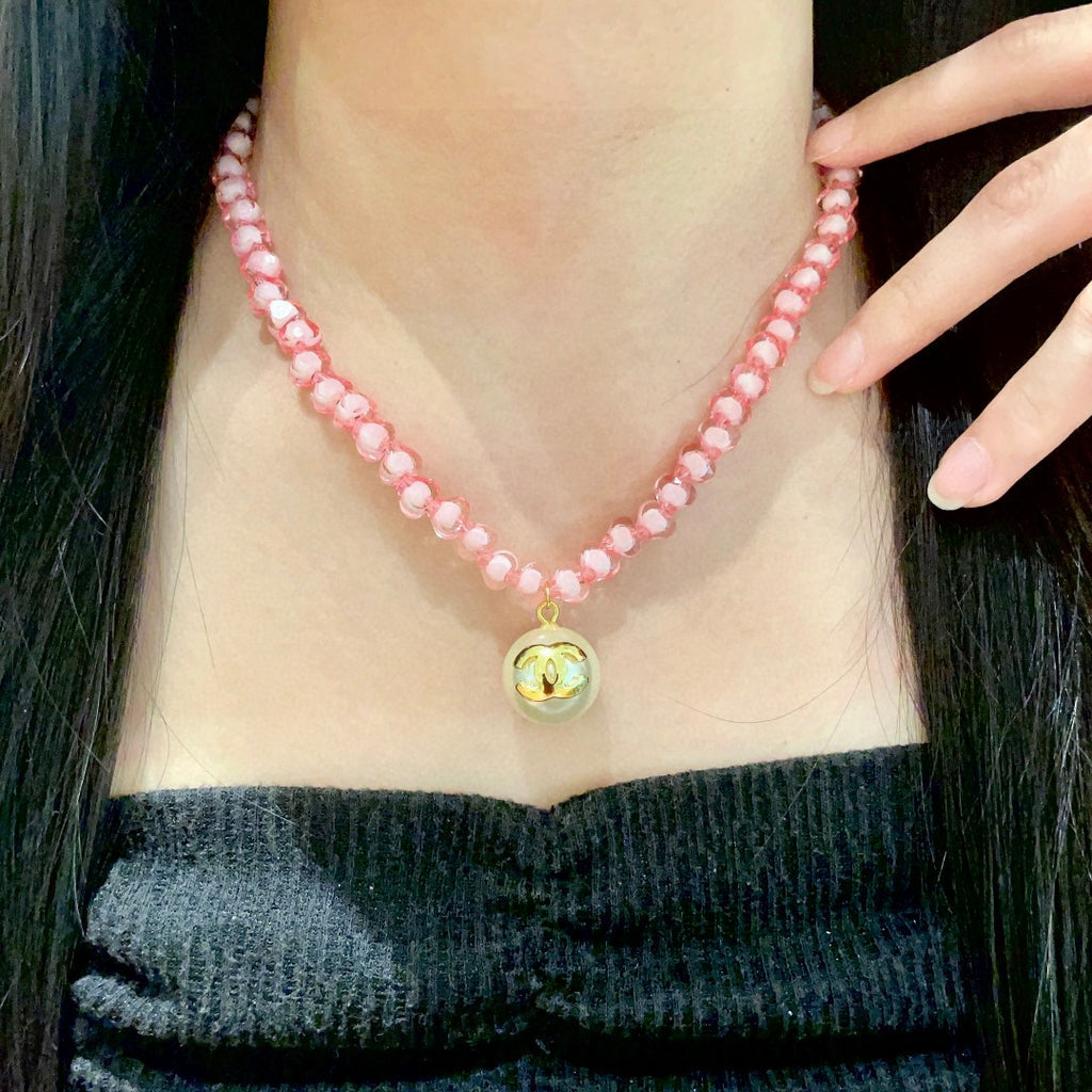 Double-C Emblem Pearl-Detail Pendant Necklace – Pearl Detail – Design 087 main product view