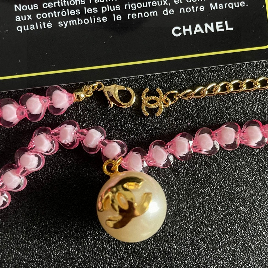 Double-C Emblem Pearl-Detail Pendant Necklace – Pearl Detail – Design 087 main product view