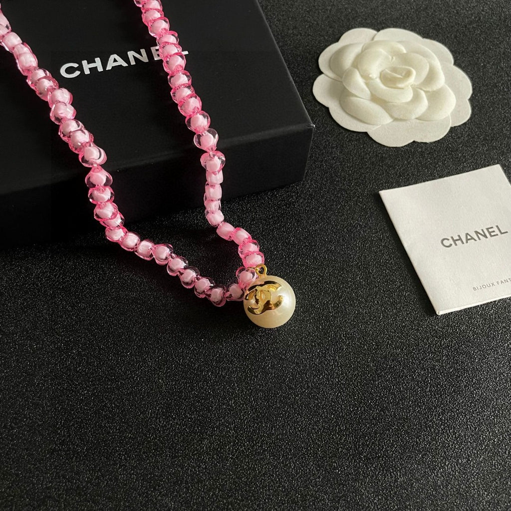 Double-C Emblem Pearl-Detail Pendant Necklace – Pearl Detail – Design 092 styled product view