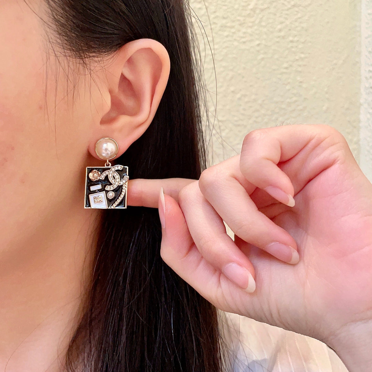 Double-C Emblem Statement Earrings in Polished Metal-Tone – Design 055 front product view