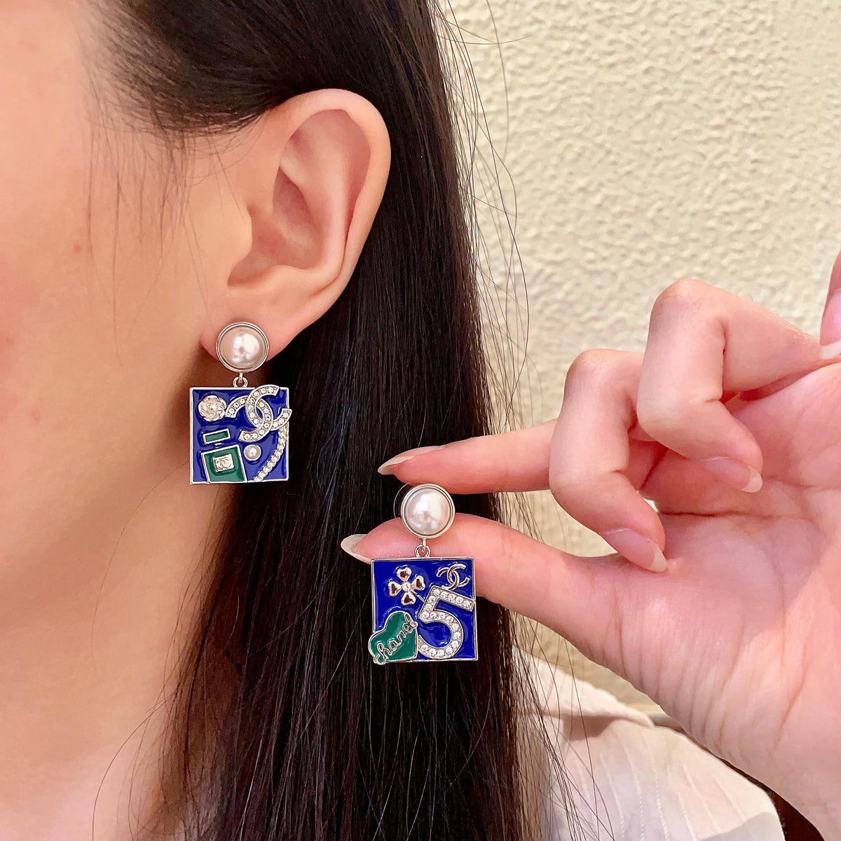 Double-C Emblem Statement Earrings in Polished Metal-Tone – Design 054 main product view