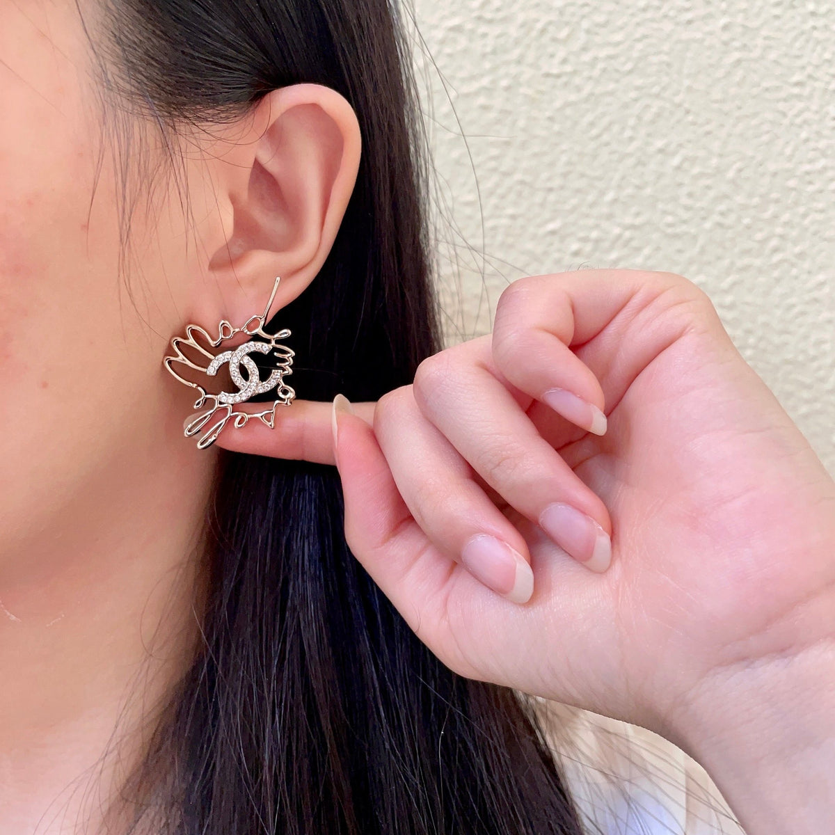 Double-C Emblem Crystal-Accent Stud Earrings – Design 013 front product view