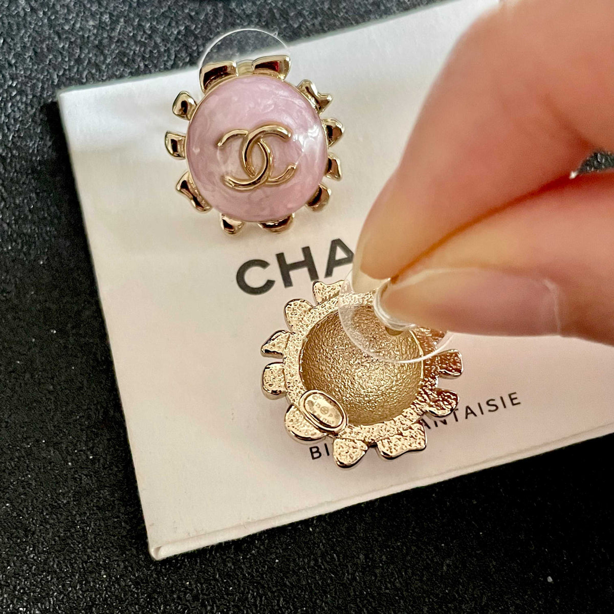 Double-C Emblem Stud Earrings in Polished Metal-Tone – Design 338 main product view
