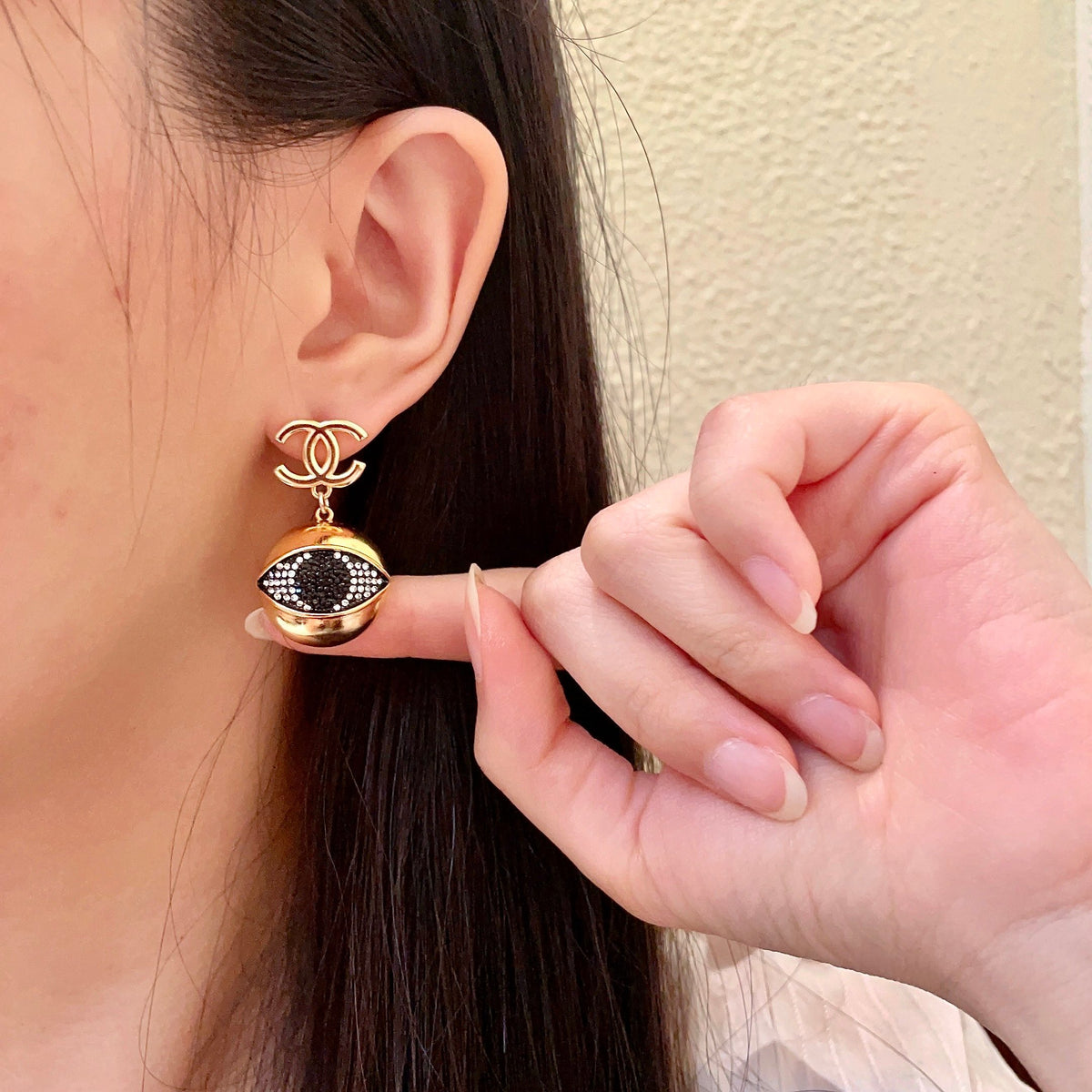 Double-C Emblem Statement Earrings in Polished Metal-Tone – Design 023 front product view