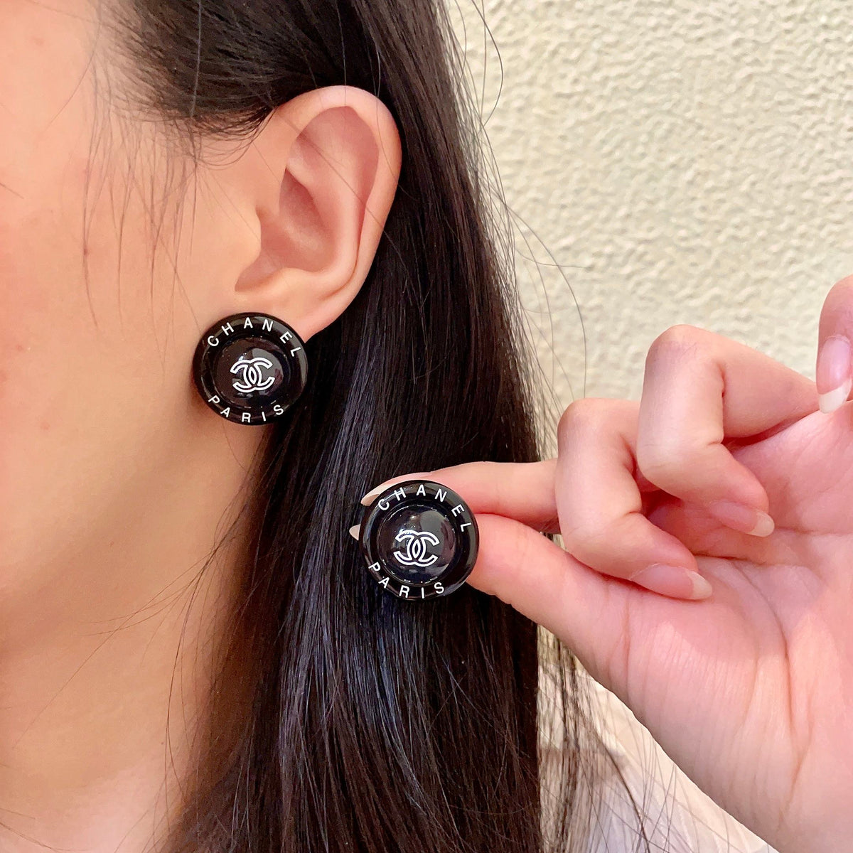 Double-C Emblem Stud Earrings in Polished Metal-Tone – Design 358 main product view