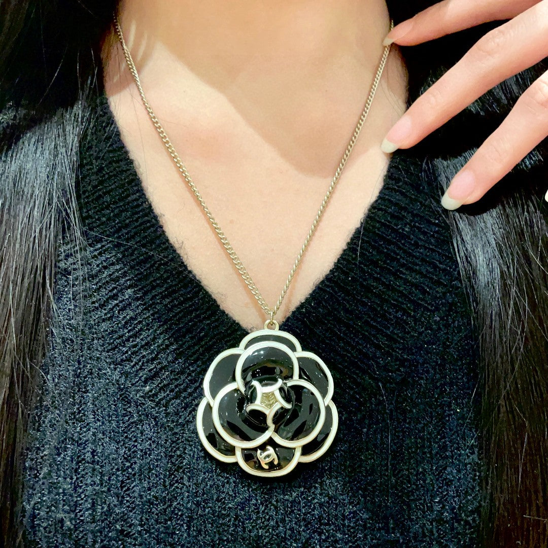 Camellia Pendant Necklace in Polished Metal-Tone – Camellia Detail – Design 029 main product view
