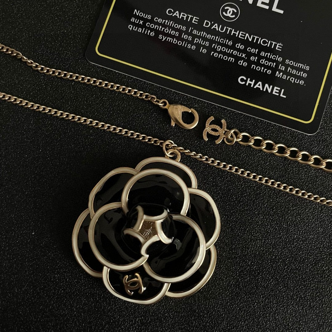 Camellia Pendant Necklace in Polished Metal-Tone – Camellia Detail – Design 029 main product view