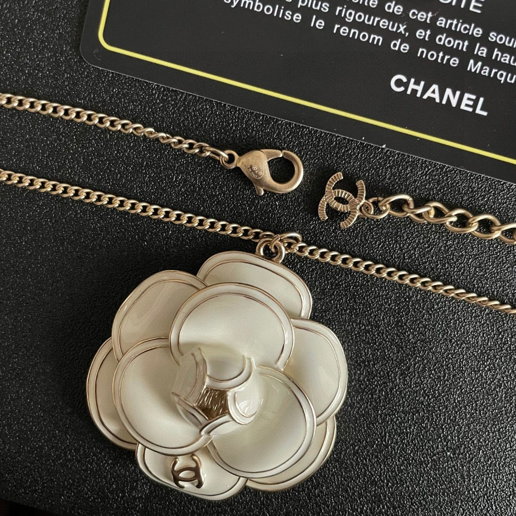 Camellia Pendant Necklace in Polished Metal-Tone – Camellia Detail – Design 026 main product view