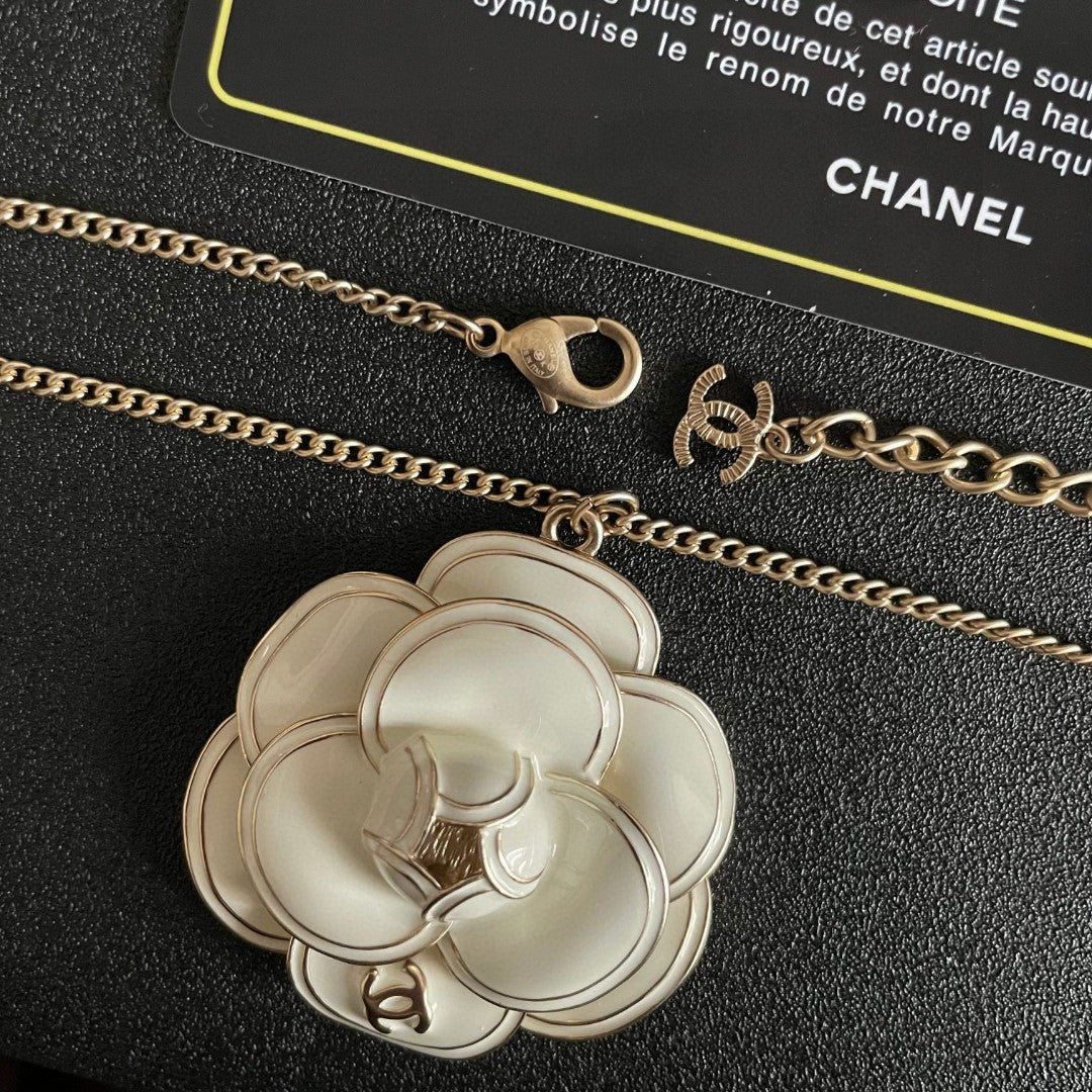 Camellia Pendant Necklace in Polished Metal-Tone – Camellia Detail – Design 026 main product view
