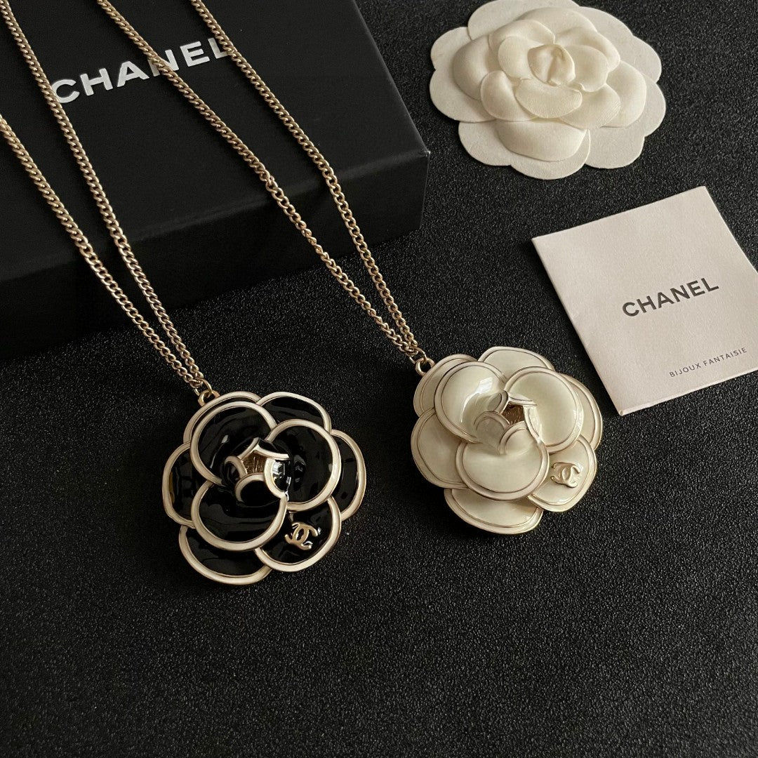 Camellia Pendant Necklace in Polished Metal-Tone – Camellia Detail – Design 026 styled product view