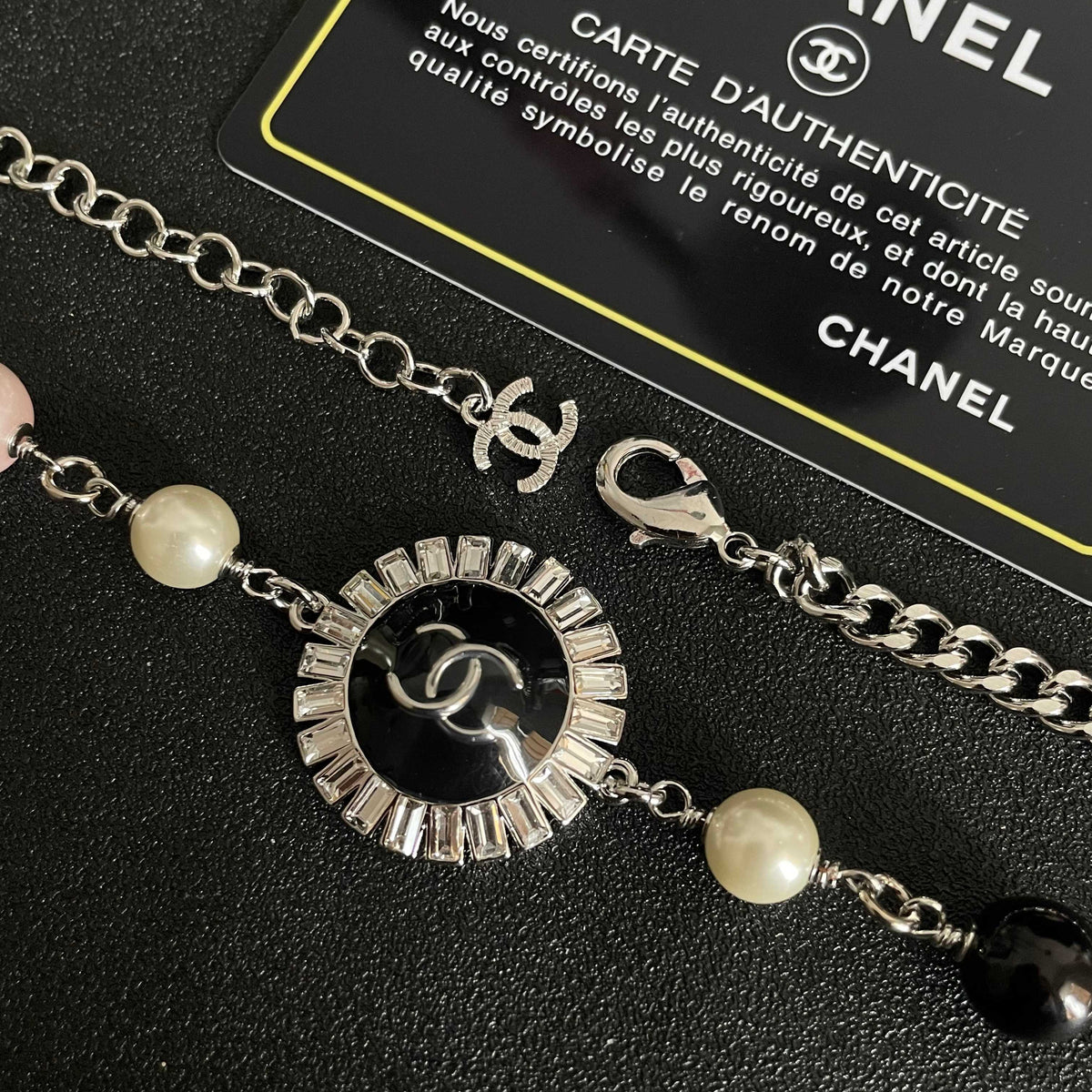 Double-C Emblem Pearl-Detail Pendant Necklace – Pearl Detail – Design 104 main product view