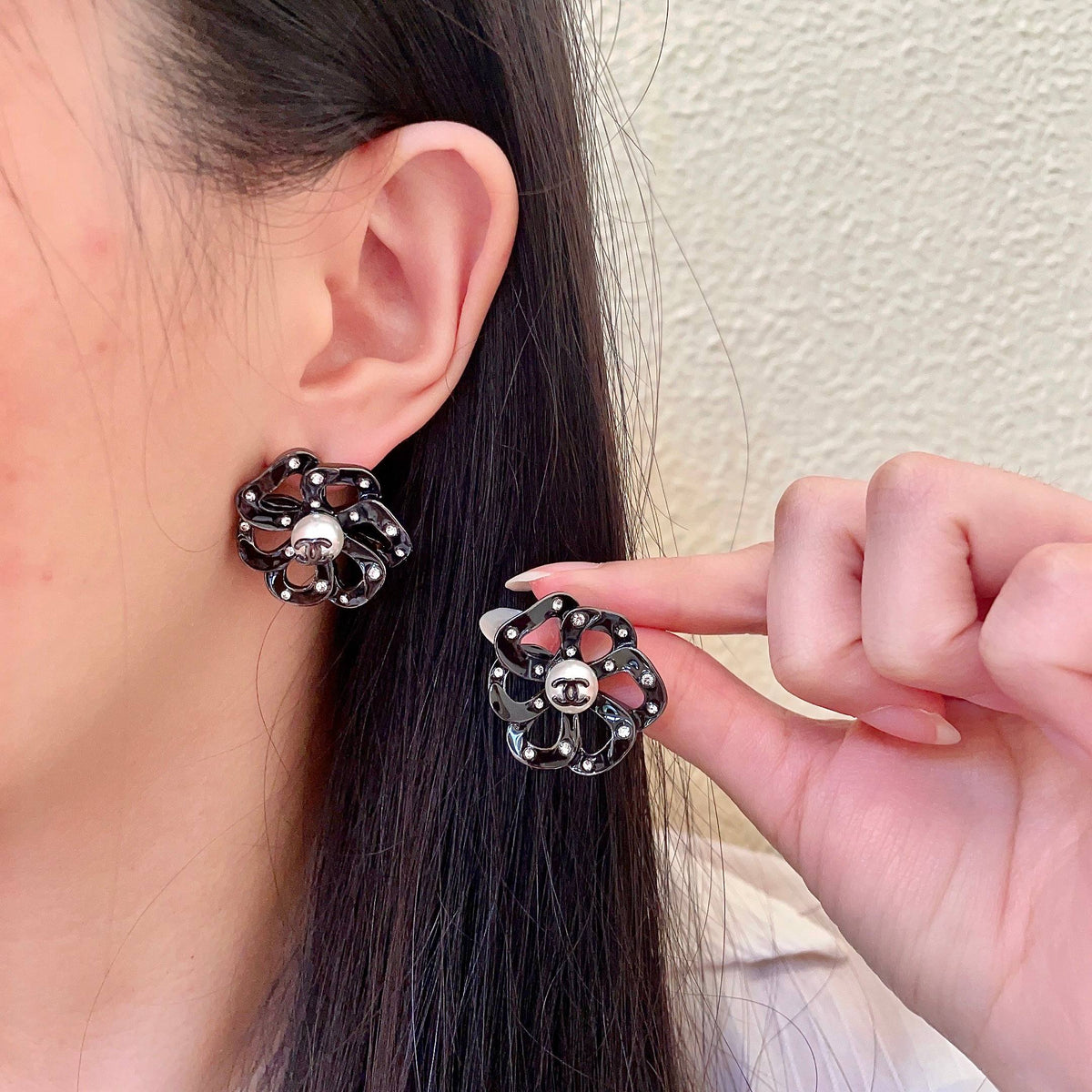 Camellia Stud Earrings in Polished Metal-Tone – Camellia Detail – Design 008 main product view