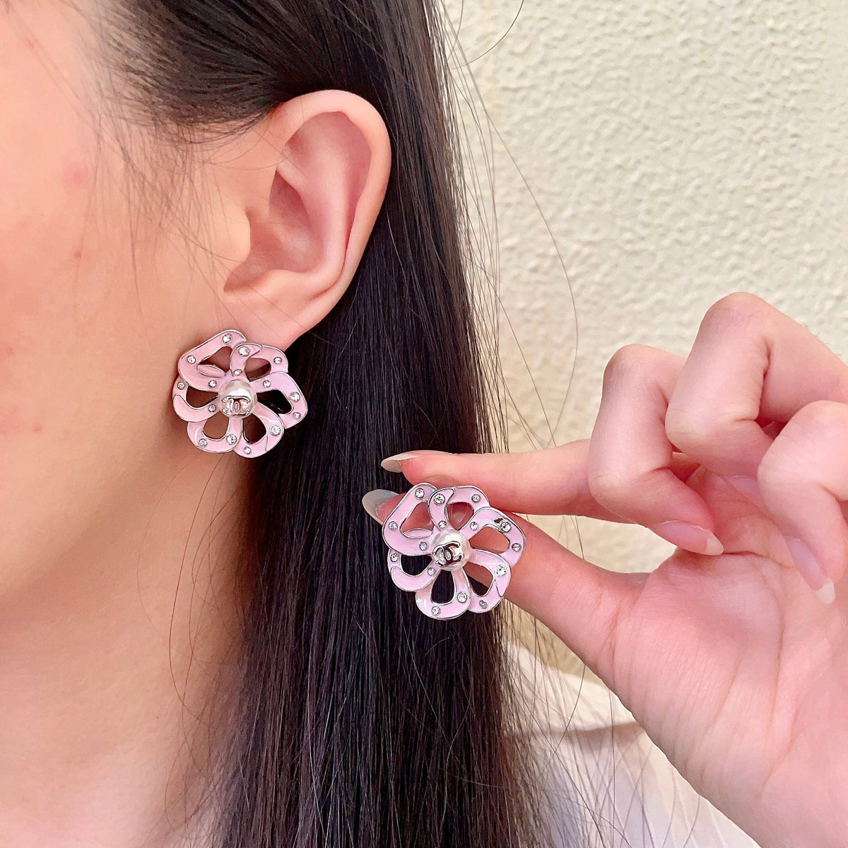 Camellia Stud Earrings in Polished Metal-Tone – Camellia Detail – Design 013 main product view