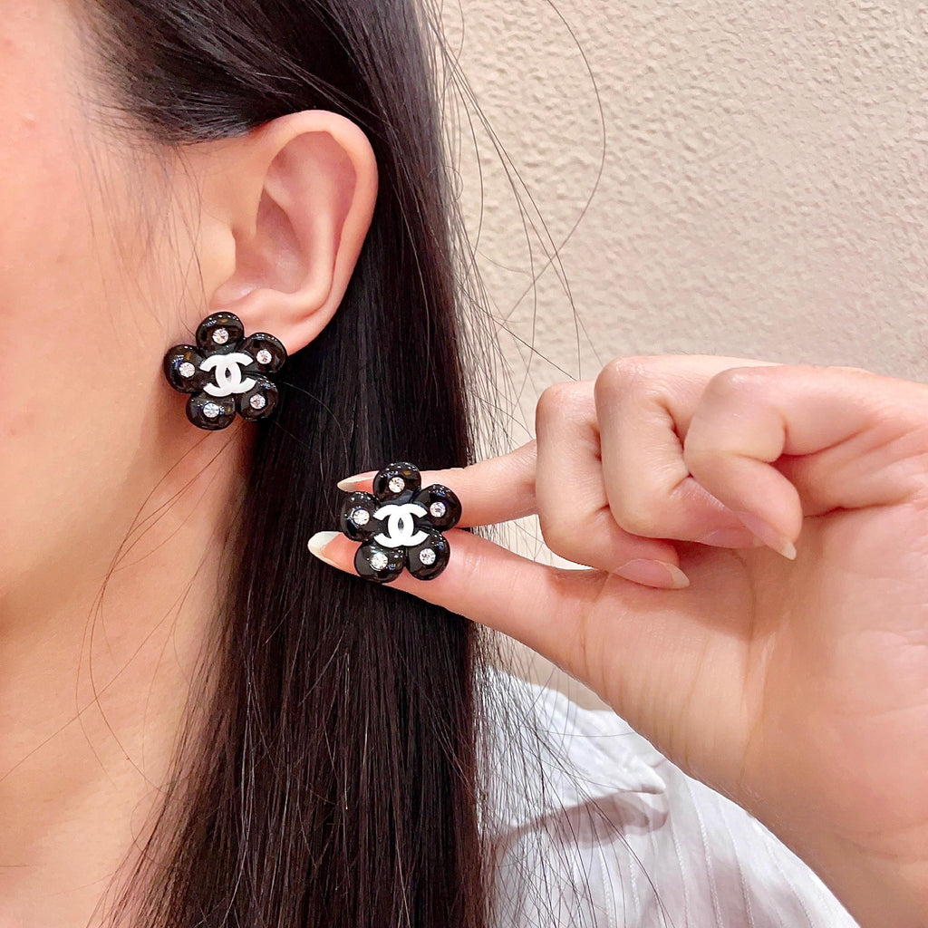 Camellia Stud Earrings in Polished Metal-Tone – Camellia Detail – Design 047 main product view