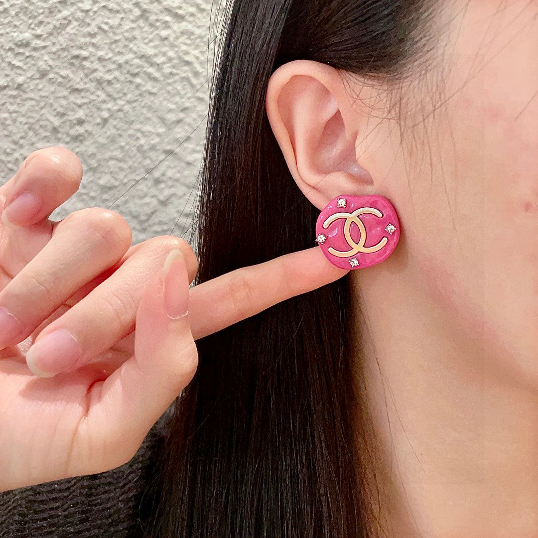 Double-C Emblem Crystal-Accent Stud Earrings – Design 041 detail view