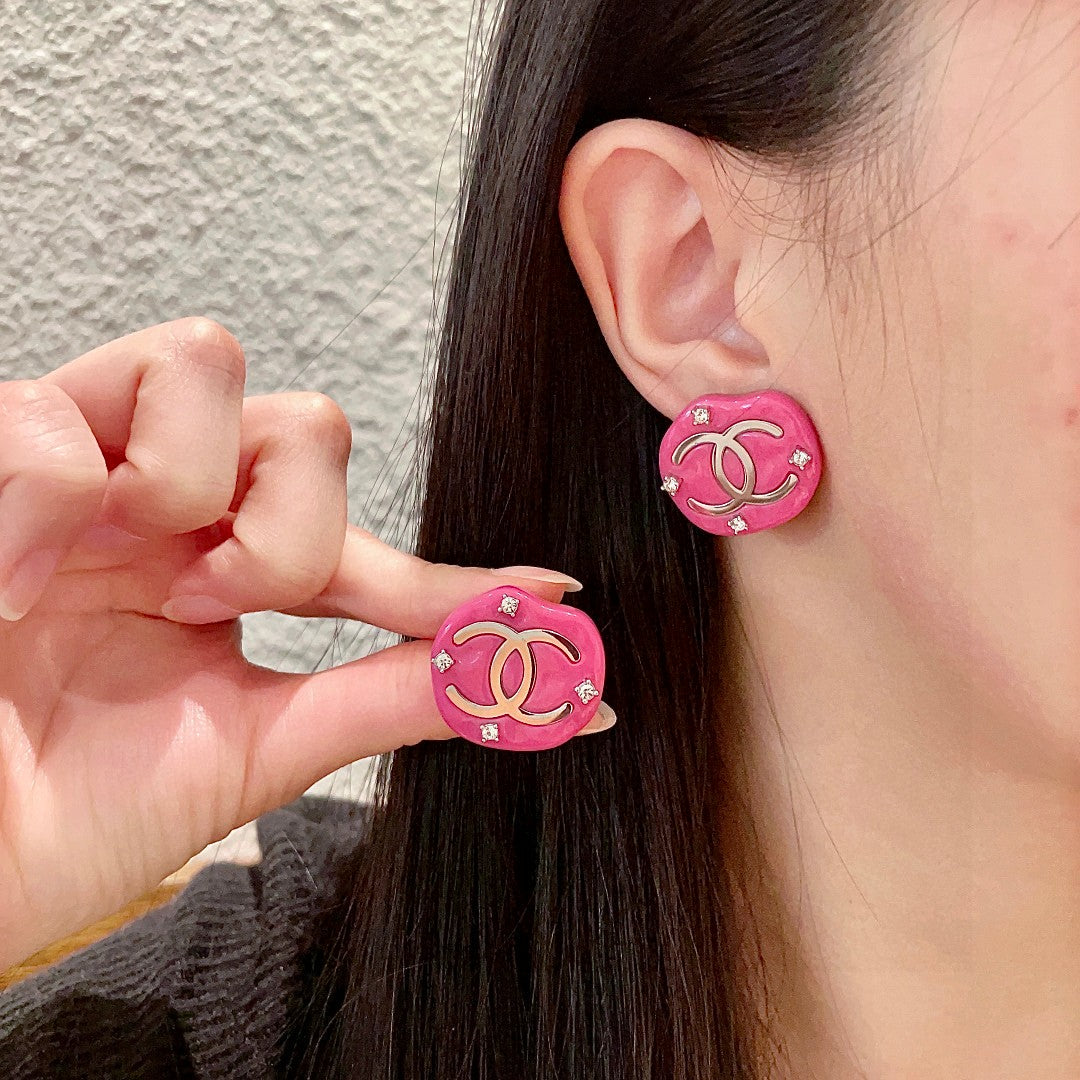 Double-C Emblem Crystal-Accent Stud Earrings – Design 059 side detail
