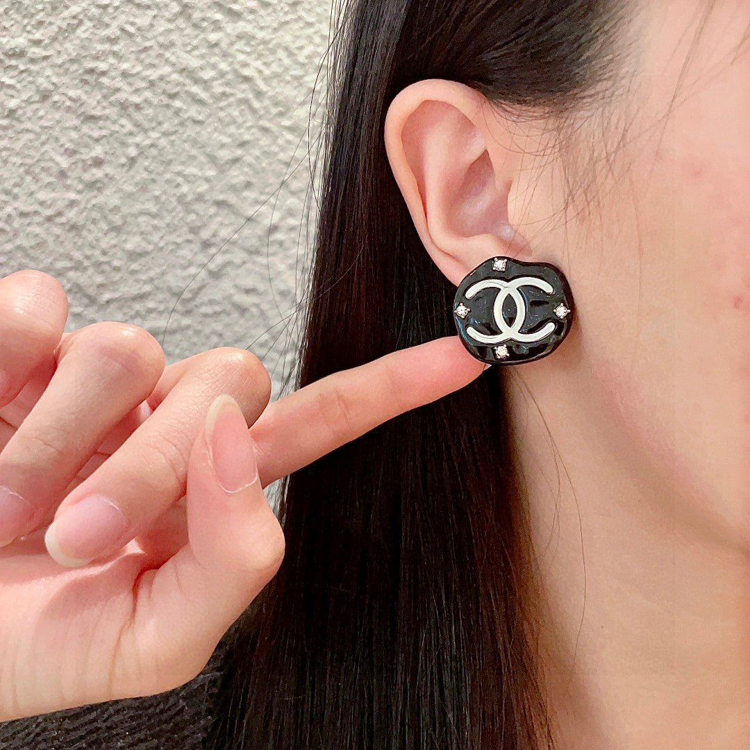Double-C Emblem Crystal-Accent Stud Earrings – Design 040 front product view
