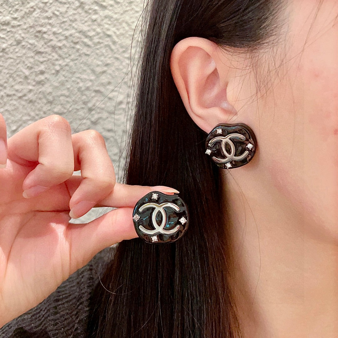 Double-C Emblem Crystal-Accent Stud Earrings – Design 040 main product view