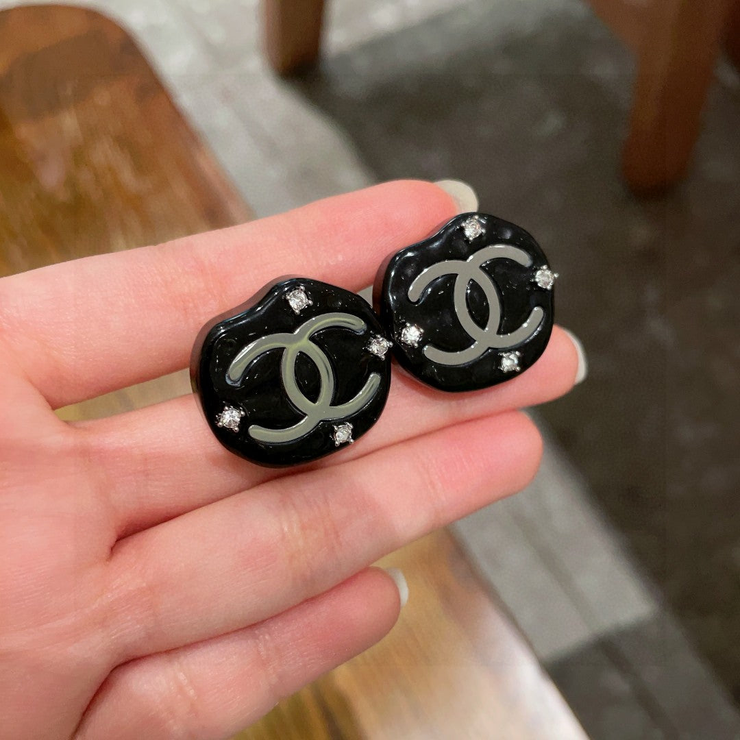Double-C Emblem Crystal-Accent Stud Earrings – Design 040 side detail
