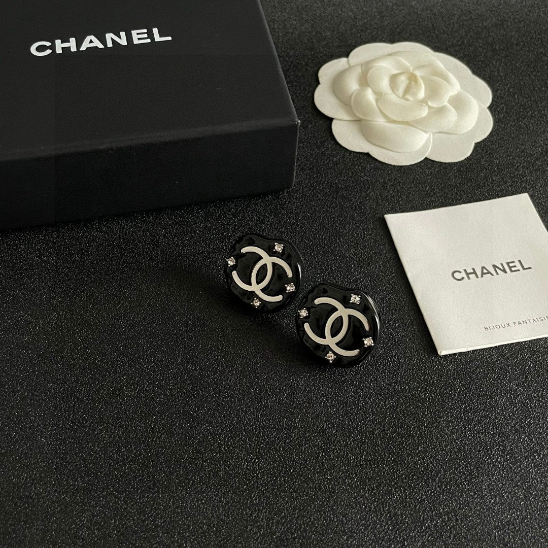 Double-C Emblem Crystal-Accent Stud Earrings – Design 058 styled product view