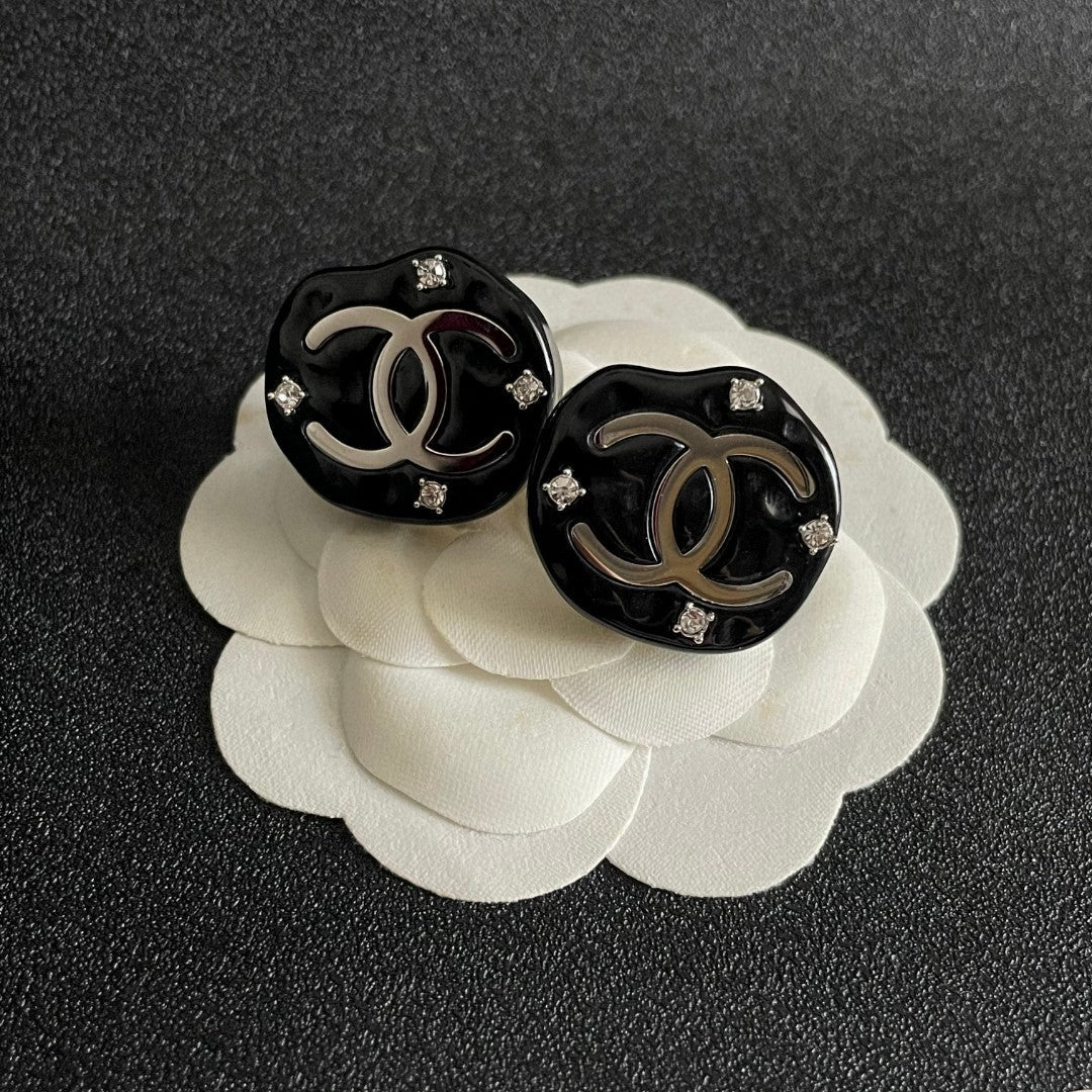 Double-C Emblem Crystal-Accent Stud Earrings – Design 040 front product view