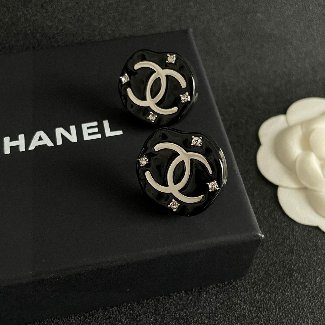 Double-C Emblem Crystal-Accent Stud Earrings – Design 058 detail view