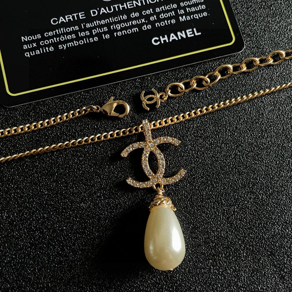 Double-C Emblem Pearl-Detail Pendant Necklace – Pearl Detail – Design 131 main product view