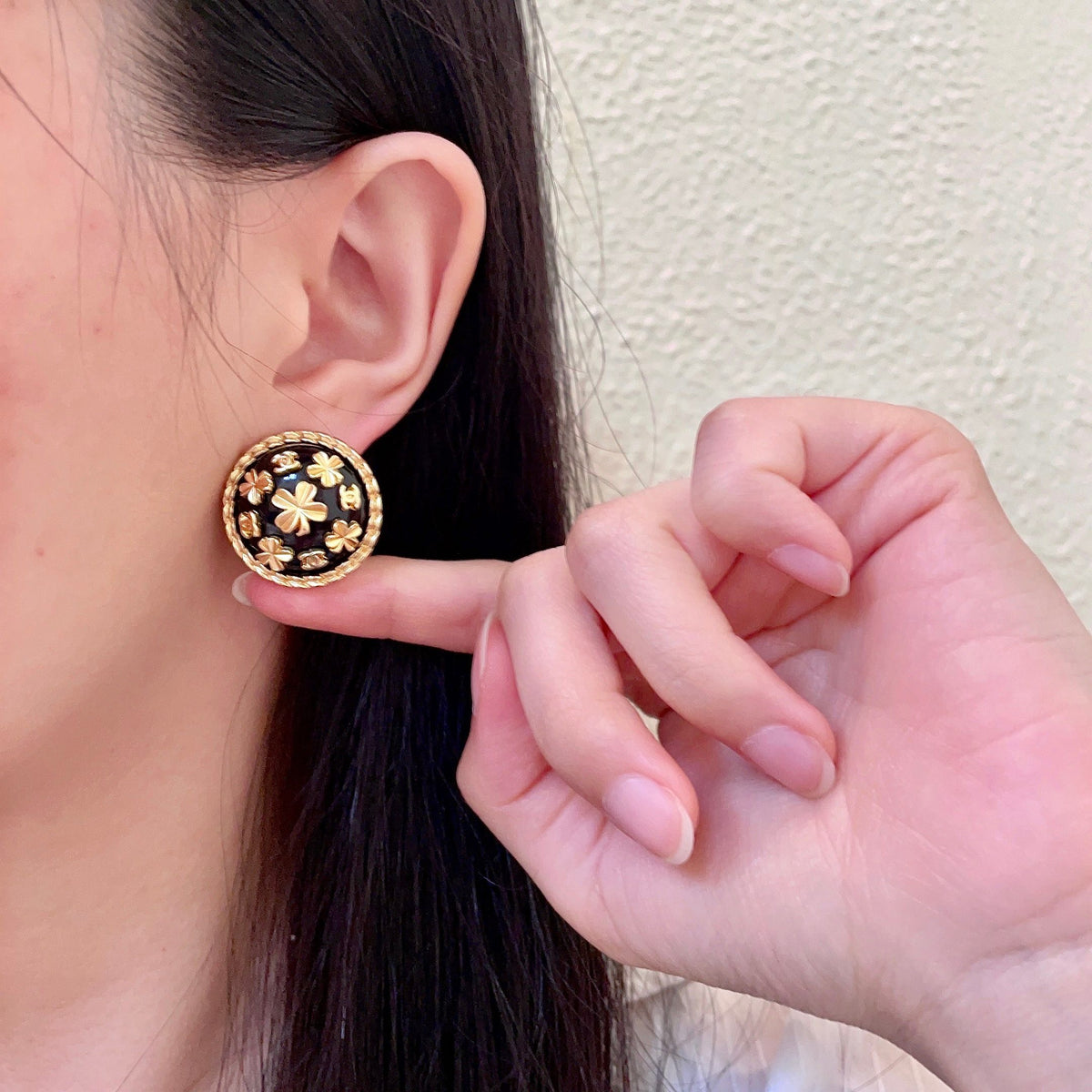 Camellia Stud Earrings in Polished Metal-Tone – Camellia Detail – Design 057 front product view