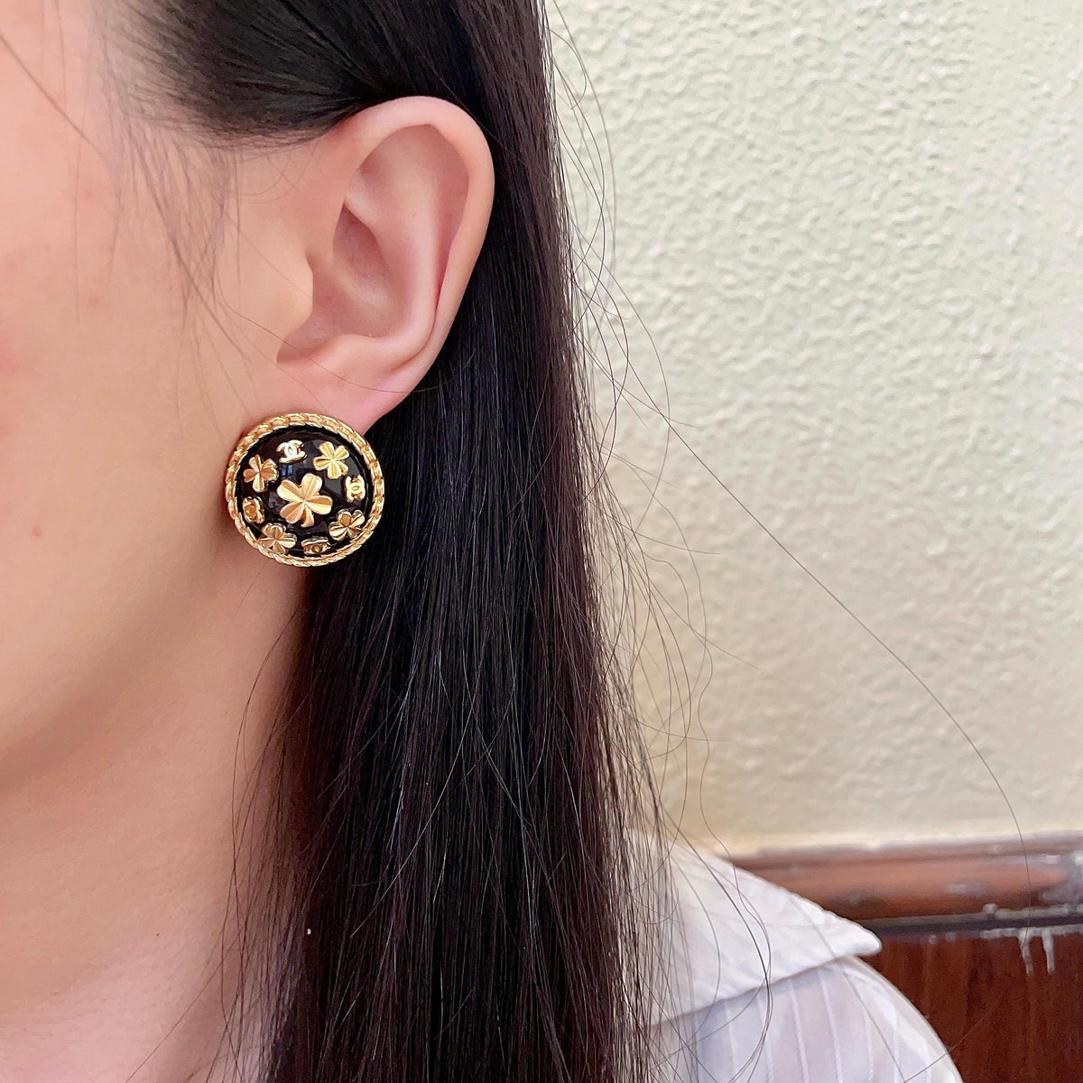 Camellia Stud Earrings in Polished Metal-Tone – Camellia Detail – Design 057 detail view