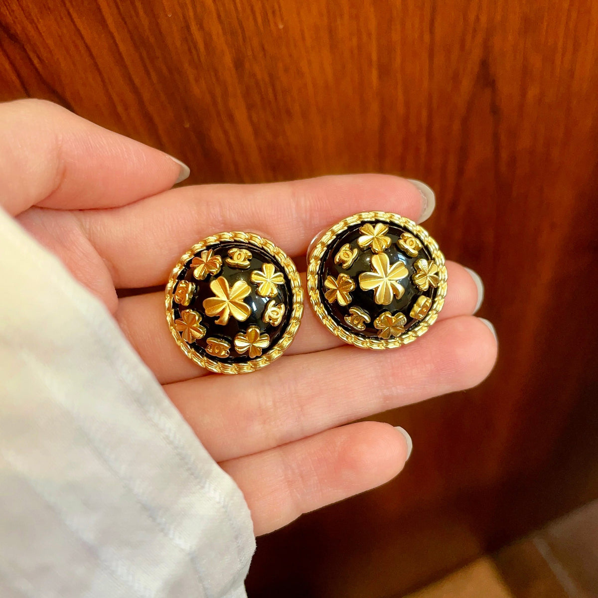 Camellia Stud Earrings in Polished Metal-Tone – Camellia Detail – Design 057 side detail