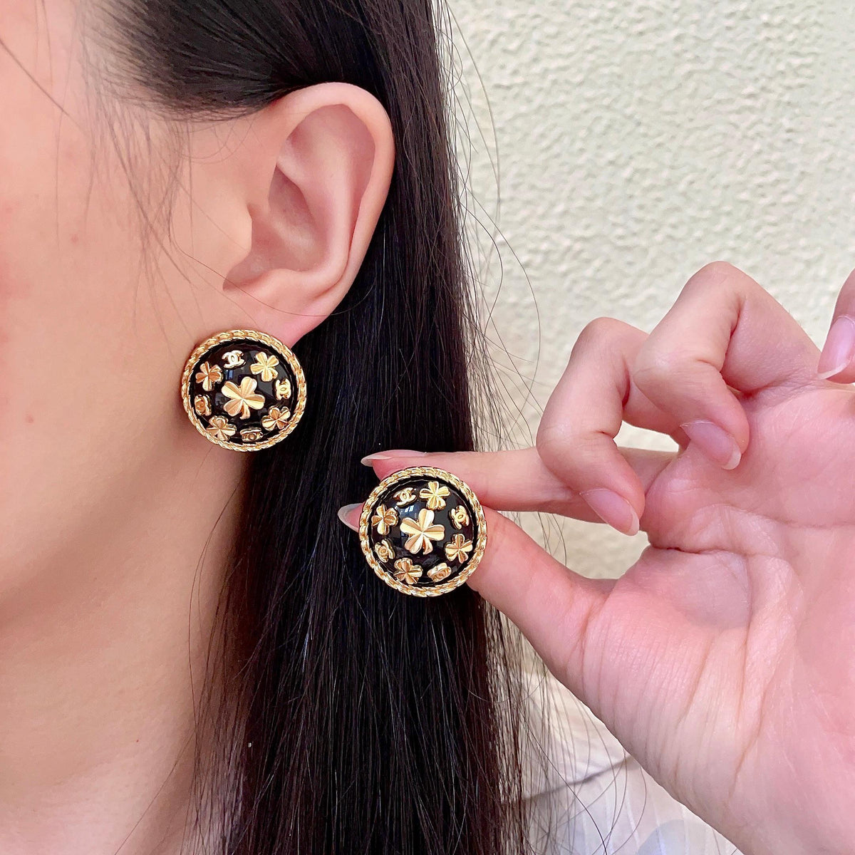 Camellia Stud Earrings in Polished Metal-Tone – Camellia Detail – Design 057 main product view