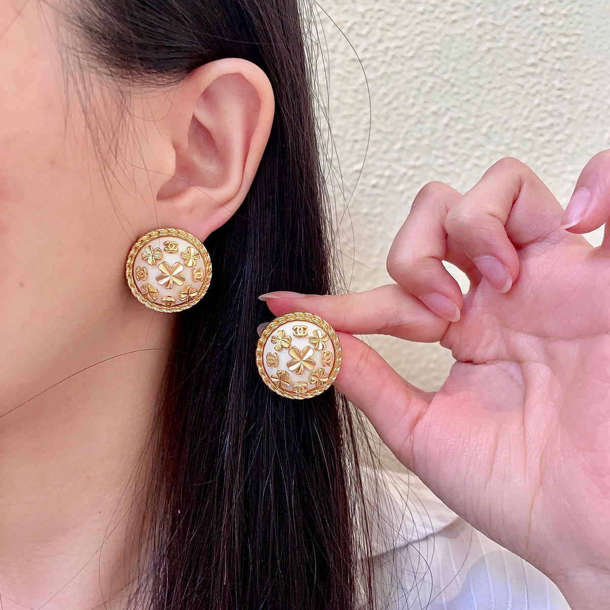 Camellia Stud Earrings in Polished Metal-Tone – Camellia Detail – Design 050 main product view