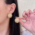 Camellia Stud Earrings in Polished Metal-Tone – Camellia Detail – Design 056 main product view