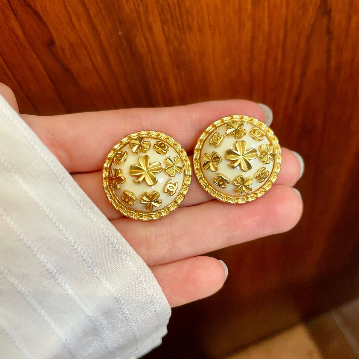 Camellia Stud Earrings in Polished Metal-Tone – Camellia Detail – Design 056 side detail