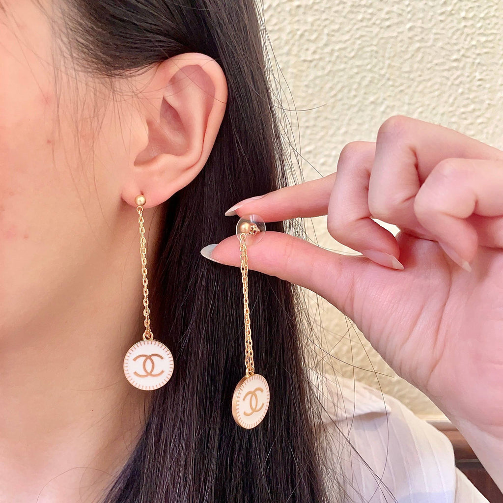 Double-C Emblem Statement Earrings in Polished Metal-Tone – Design 064 main product view
