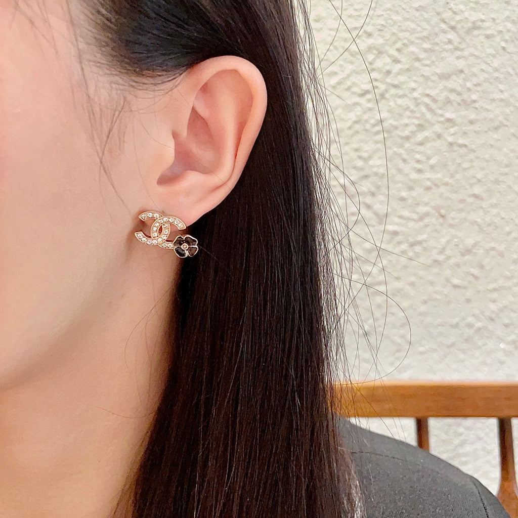 Camellia Stud Earrings in Polished Metal-Tone – Camellia Detail – Design 026 detail view