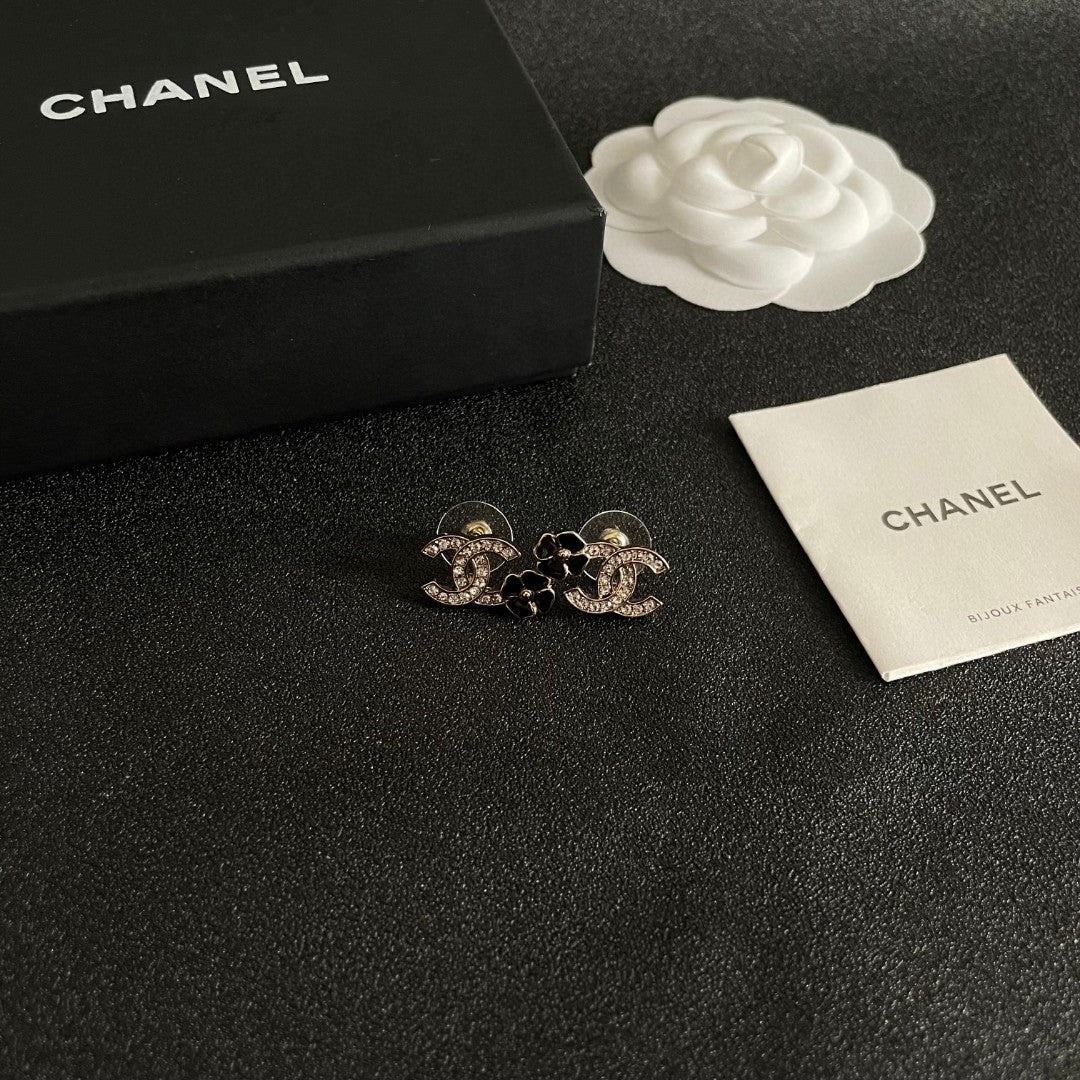 Camellia Stud Earrings in Polished Metal-Tone – Camellia Detail – Design 055 styled product view