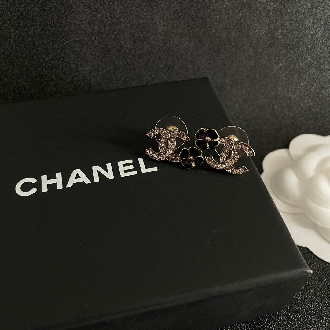Camellia Stud Earrings in Polished Metal-Tone – Camellia Detail – Design 055 detail view