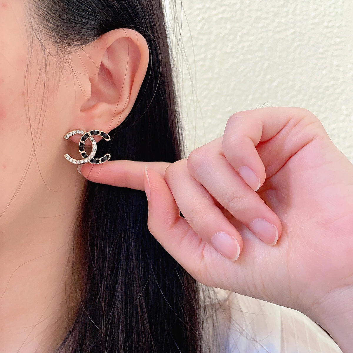 Double-C Emblem Crystal-Accent Stud Earrings – Design 014 front product view