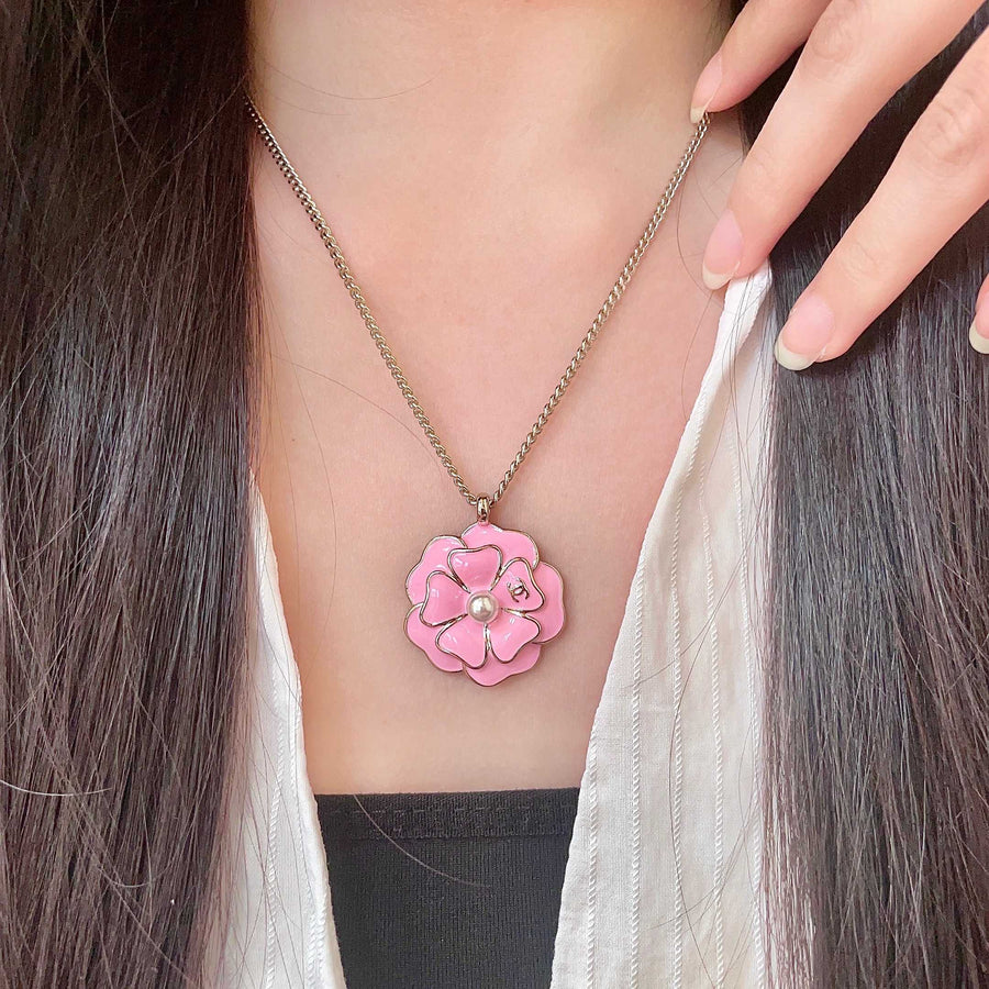 Camellia Pendant Necklace in Polished Metal-Tone – Camellia Detail – Design 003 main product view